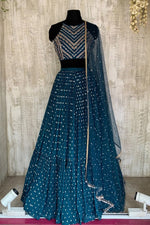Turquoise blue color georgette designer lehnga choli - Joshindia