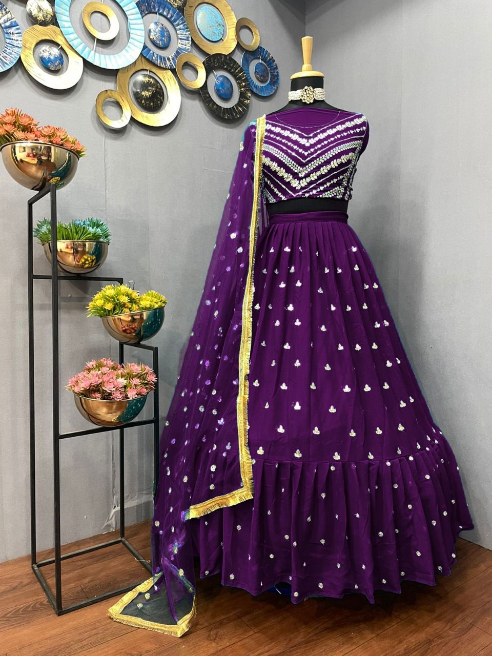 violet Color georgette designer lehnga choli - Joshindia