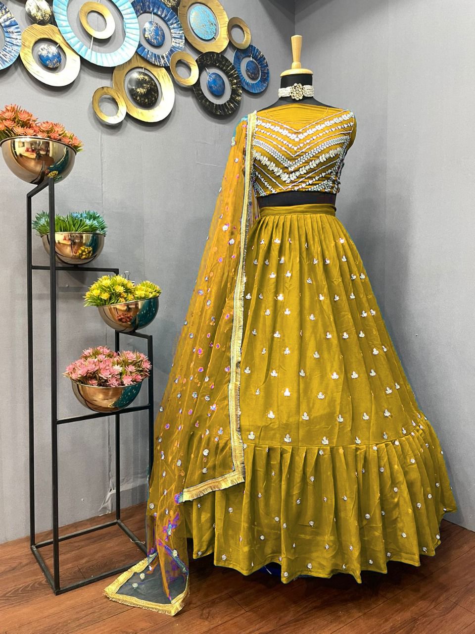 Yellow Color georgette designer lehnga choli - Joshindia