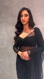 Black Heavy Designer Saree With Sequence and thread work