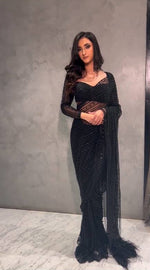 Black Heavy Designer Saree With Sequence and thread work - Joshindia