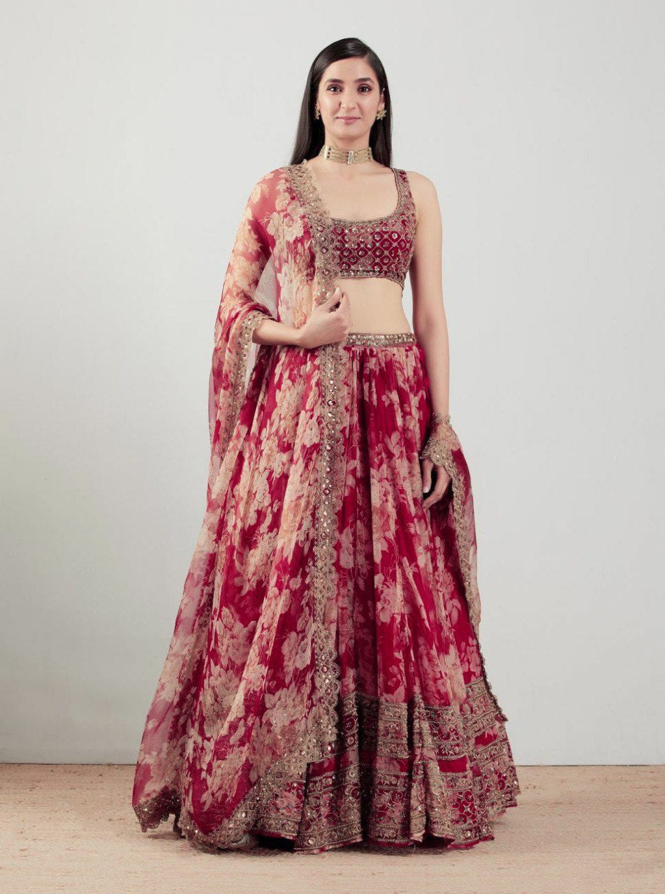 Beautiful red color georgette designer lehenga choli buy now - Joshindia