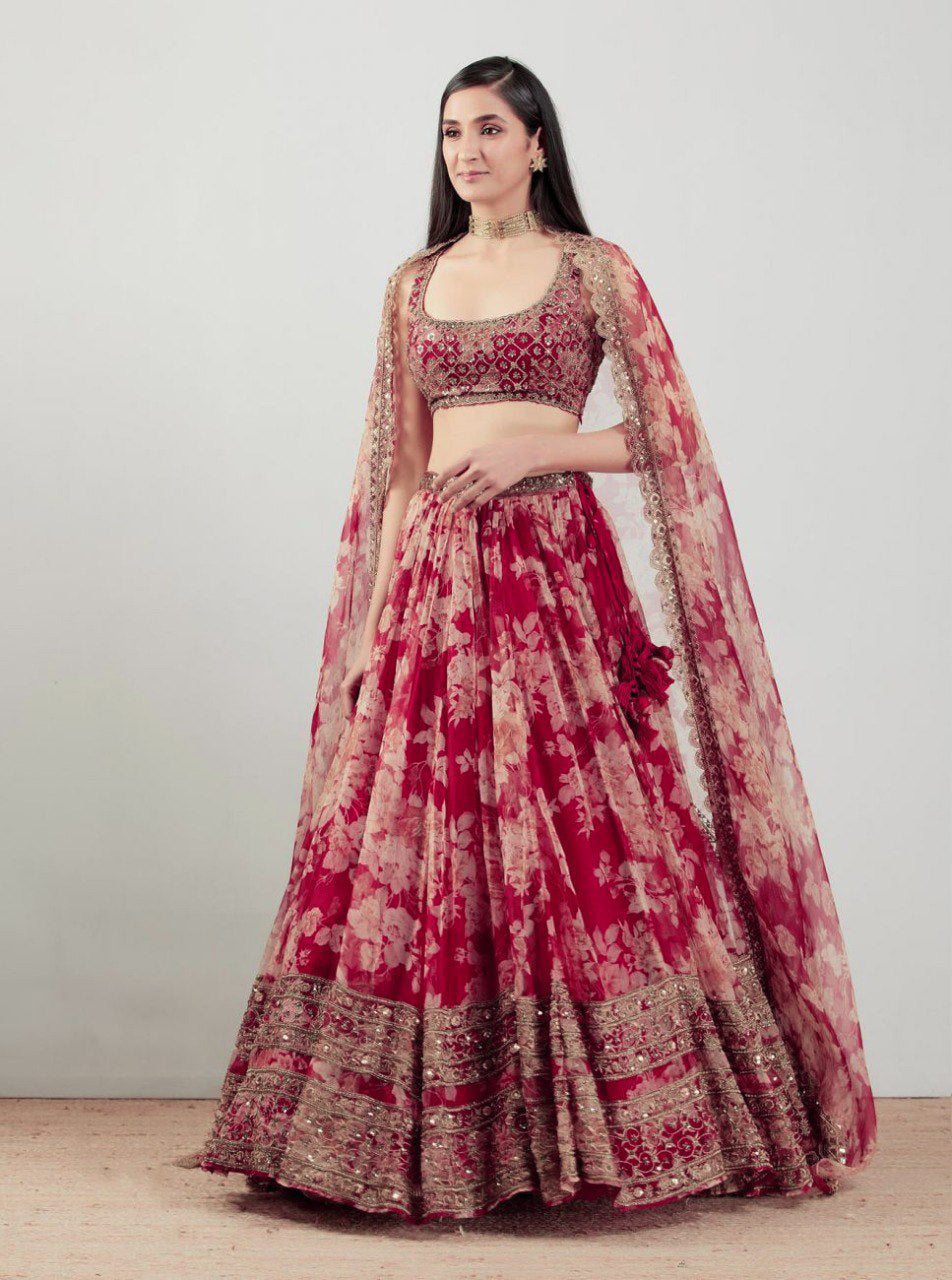 Beautiful red color georgette designer lehenga choli buy now - Joshindia
