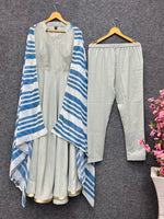 Beautiful Heavy Cottan Anarkali KURTI WITH PANT MAL MAL DUPATTA - Joshindia