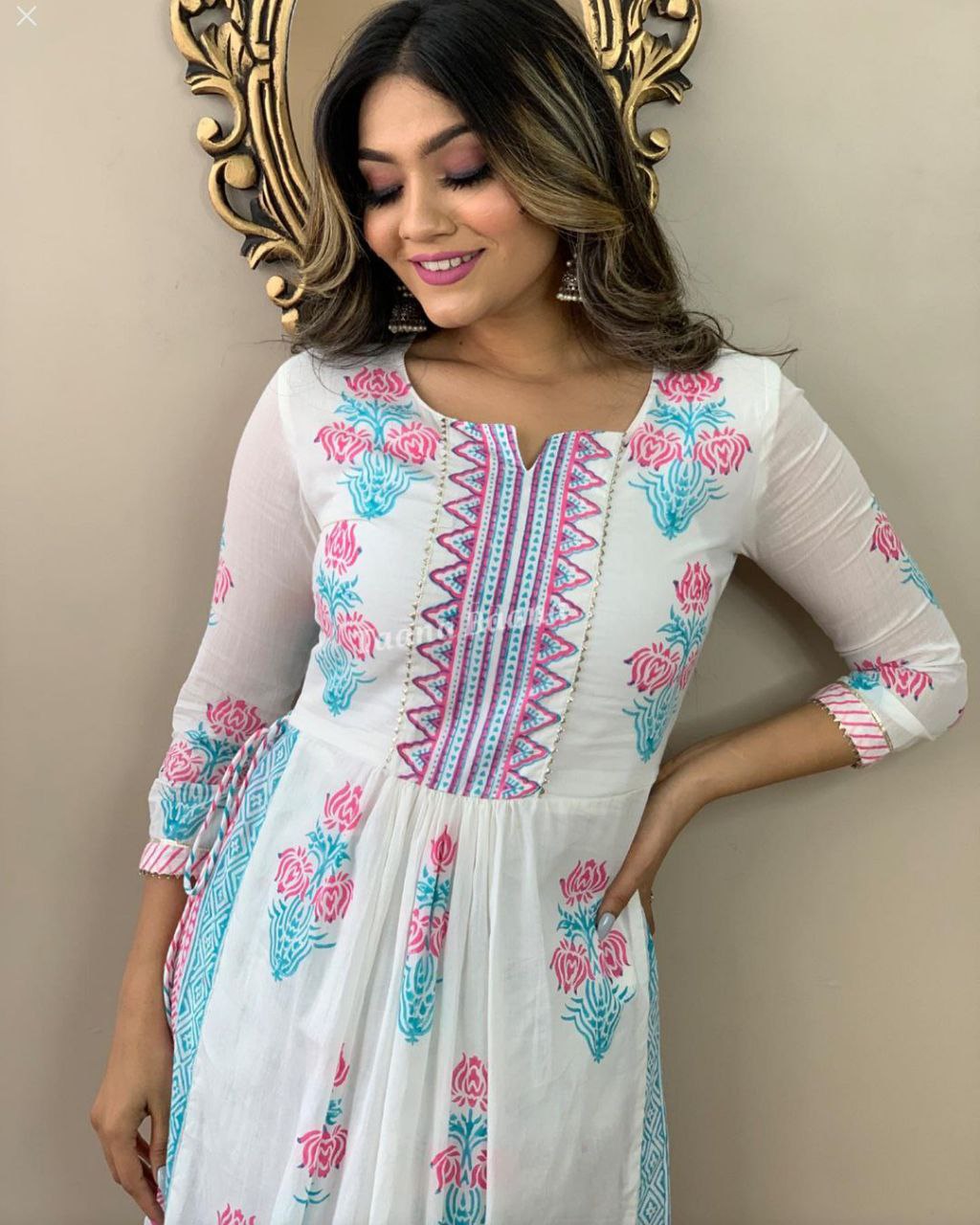Beautiful Printed Cotton Fabric Kurti With Heavy Manual - Joshindia