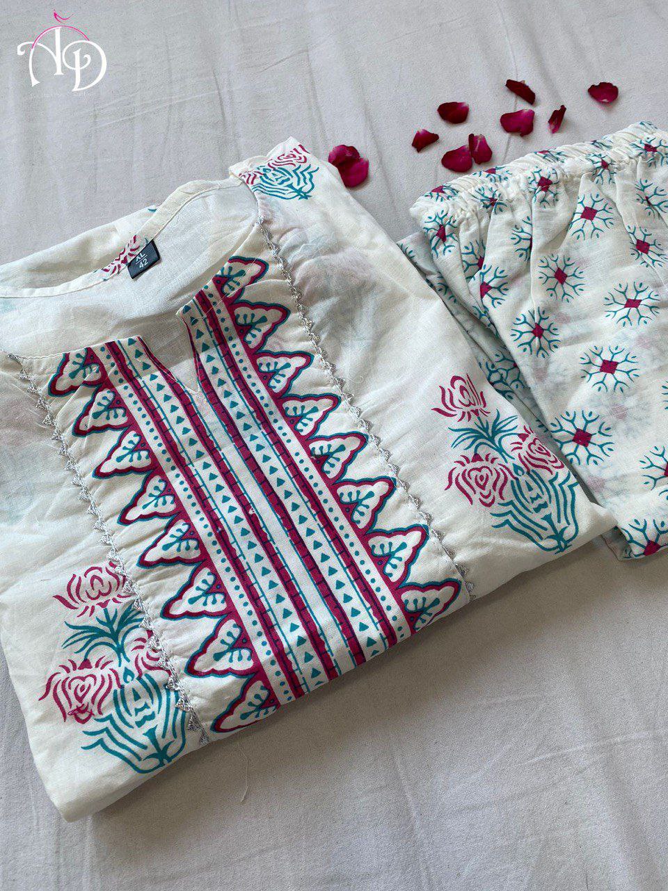 Beautiful Printed Cotton Fabric Kurti With Heavy Manual - Joshindia