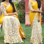 Yellow Fancy Thread Worked Designer Saree - Joshindia