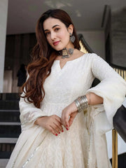 Beautiful Anarkali Chikan Sequnce  Gown With Dupatta - Joshindia