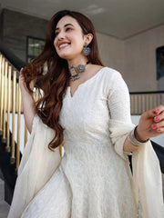 Beautiful Anarkali Chikan Sequnce  Gown With Dupatta - Joshindia