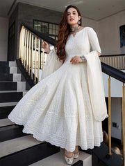 Beautiful Anarkali Chikan Sequnce  Gown With Dupatta - Joshindia