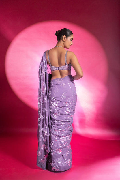 Purple color gorgeous designer saree at affordable rate buy now