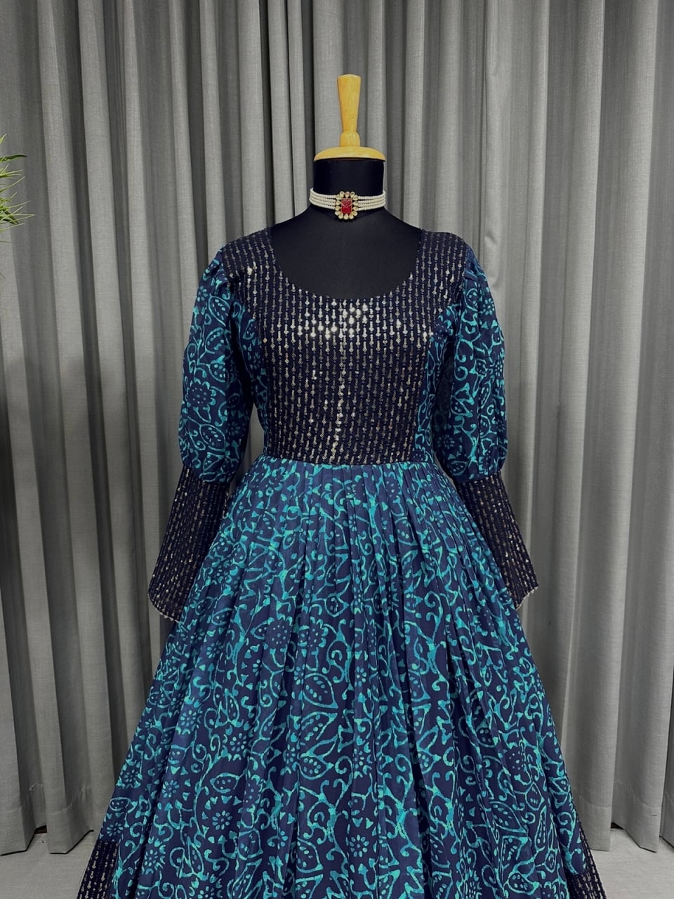 Turcoish blue ready to wear gown for wedding function buy online - Joshindia