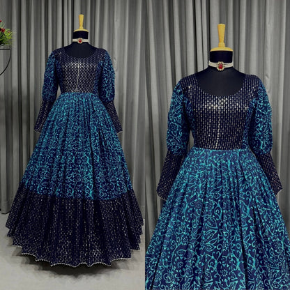 Turcoish blue ready to wear gown for wedding function buy online