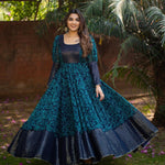 Turcoish blue ready to wear gown for wedding function buy online - Joshindia