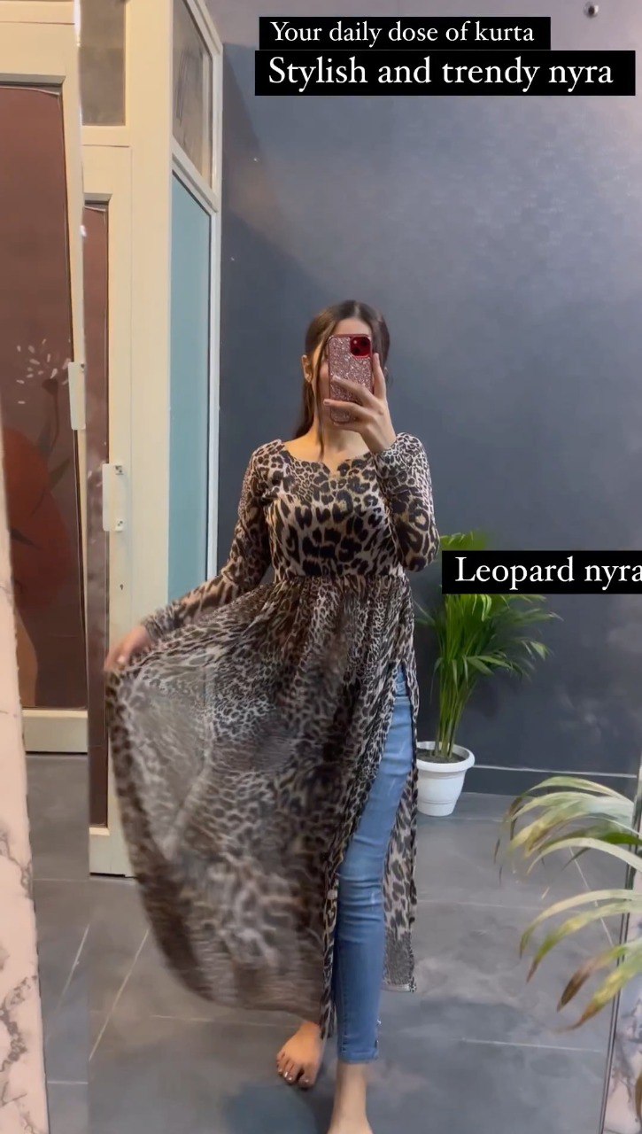 PURE SOFT FOX GEORGETTE LEOPARD TRENDY NYRA STYLE KURTA - Joshindia