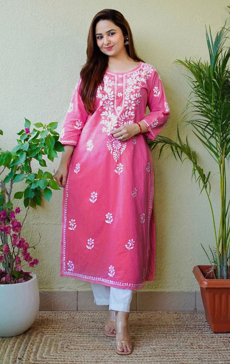 Beautiful Pink Color Lucknowi chikankari kurta set