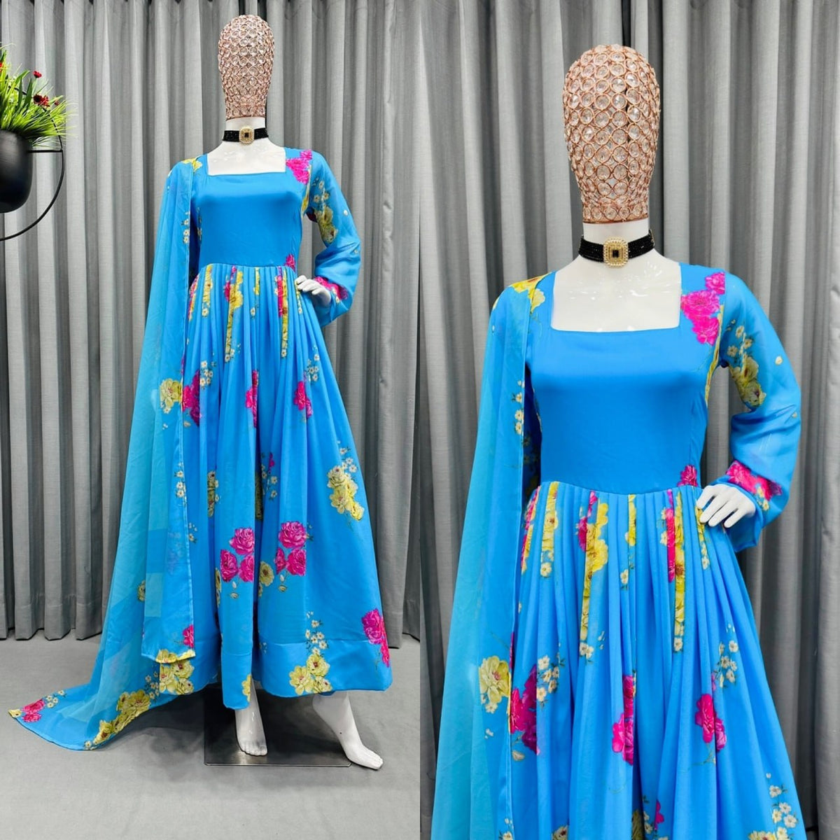 Buy Blue color lucknowi style kurta set for stylish look - Joshindia