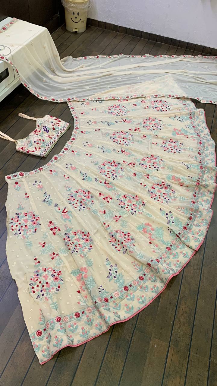 lucknowi Cream lehenga choli For Women Buy Online - Joshindia