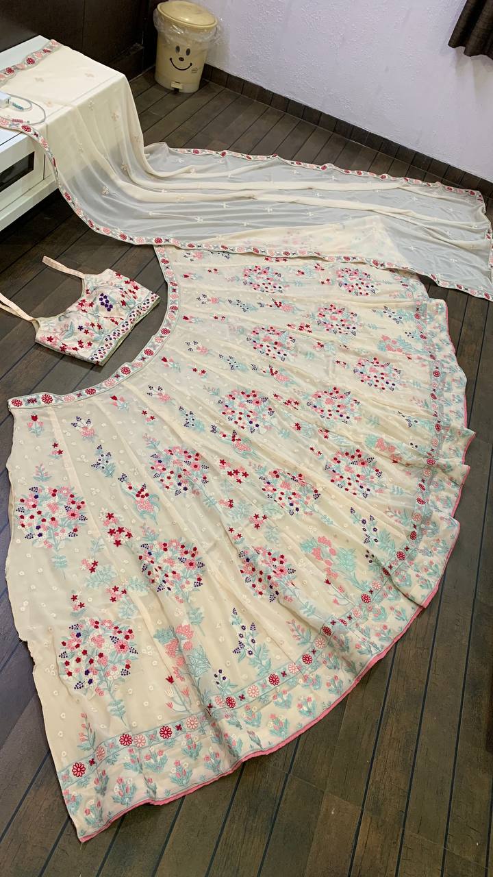lucknowi Cream lehenga choli For Women Buy Online - Joshindia
