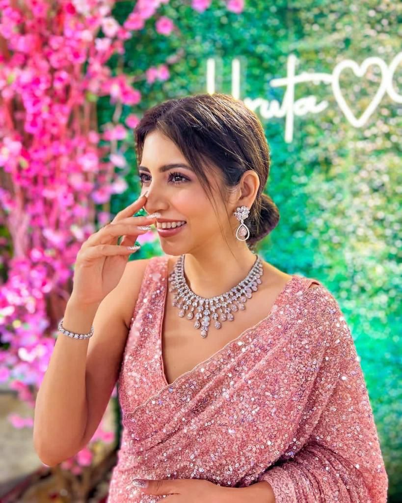 BEAUTIFULPINK COLOUR SEQUENCE WORK SAREE WITH BLOUSE - Joshindia