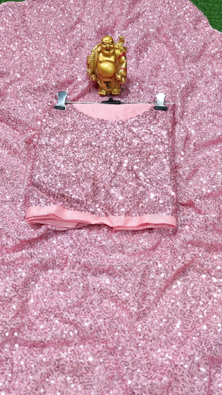 BEAUTIFULPINK COLOUR SEQUENCE WORK SAREE WITH BLOUSE - Joshindia