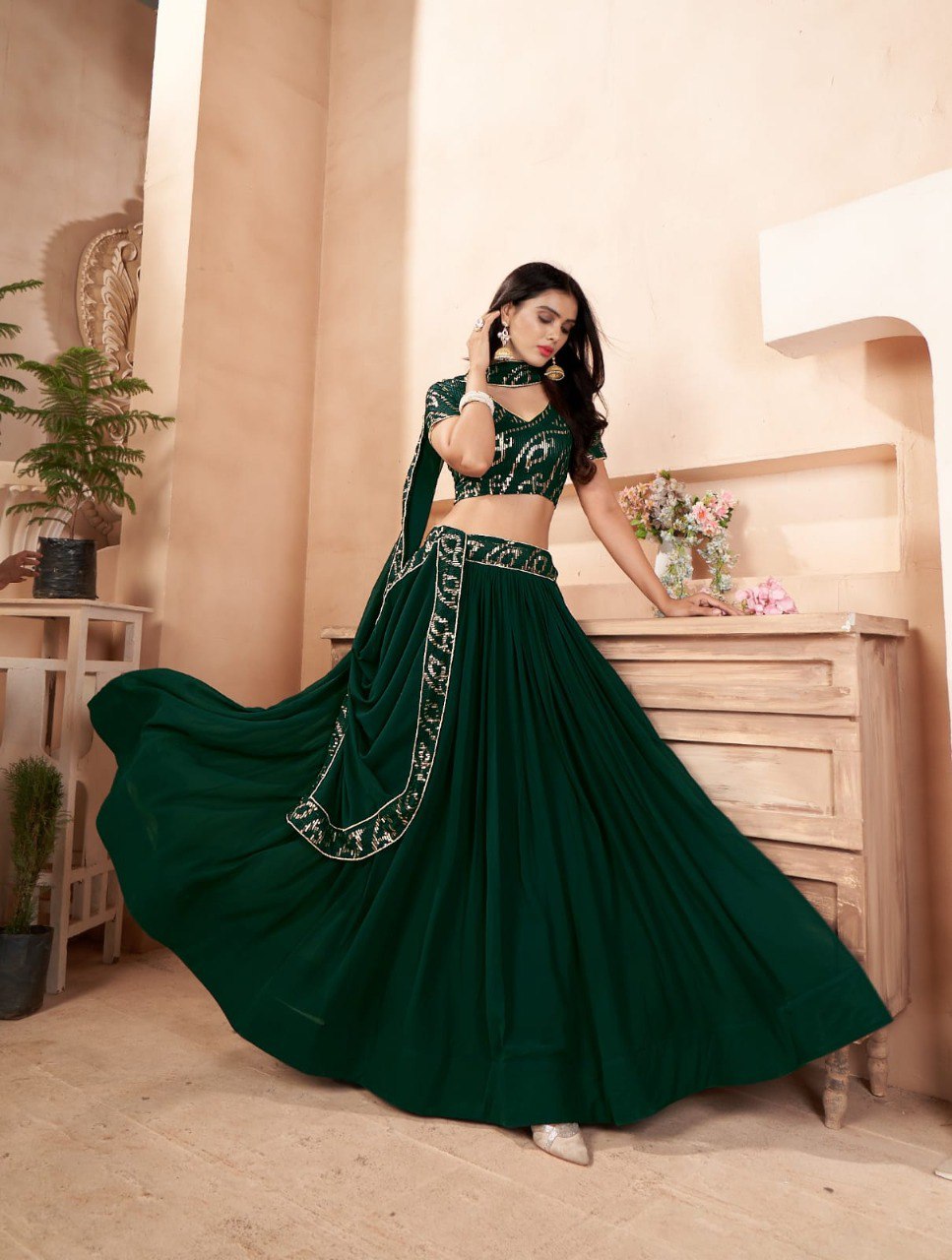 GREEN HANDWORK LEHENGA SET