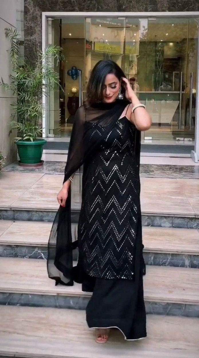 Black color trending floor length salwar suit buy now