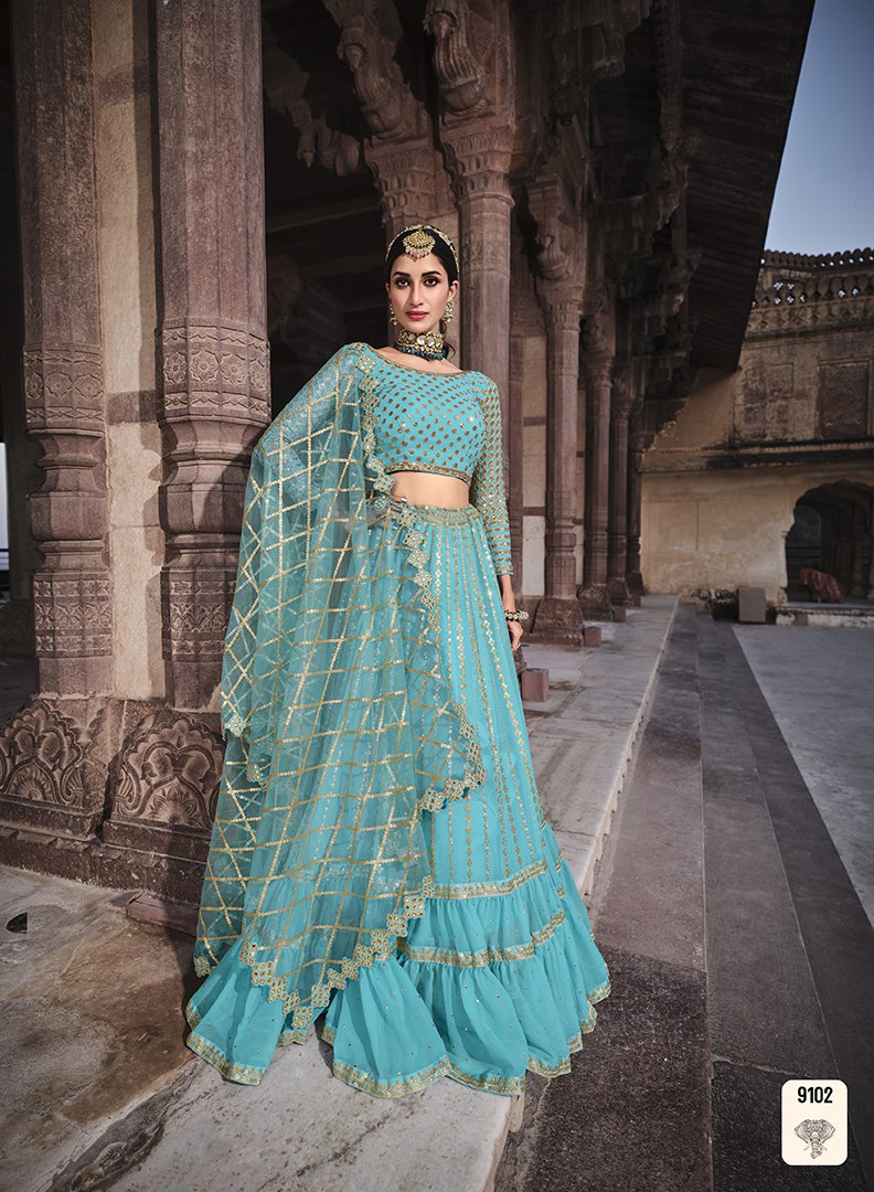 Buy Ruffle Lehenga Choli Online at Best Prices in Sky Blue Color