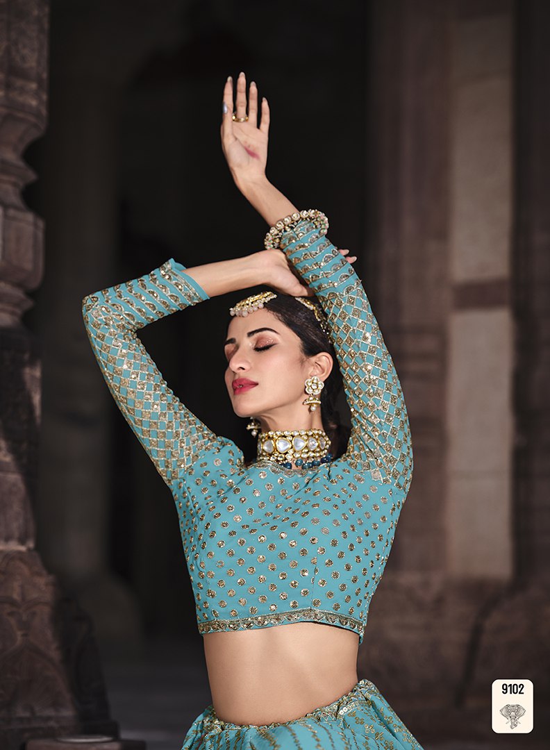 Buy Ruffle Lehenga Choli Online at Best Prices in Sky Blue Color