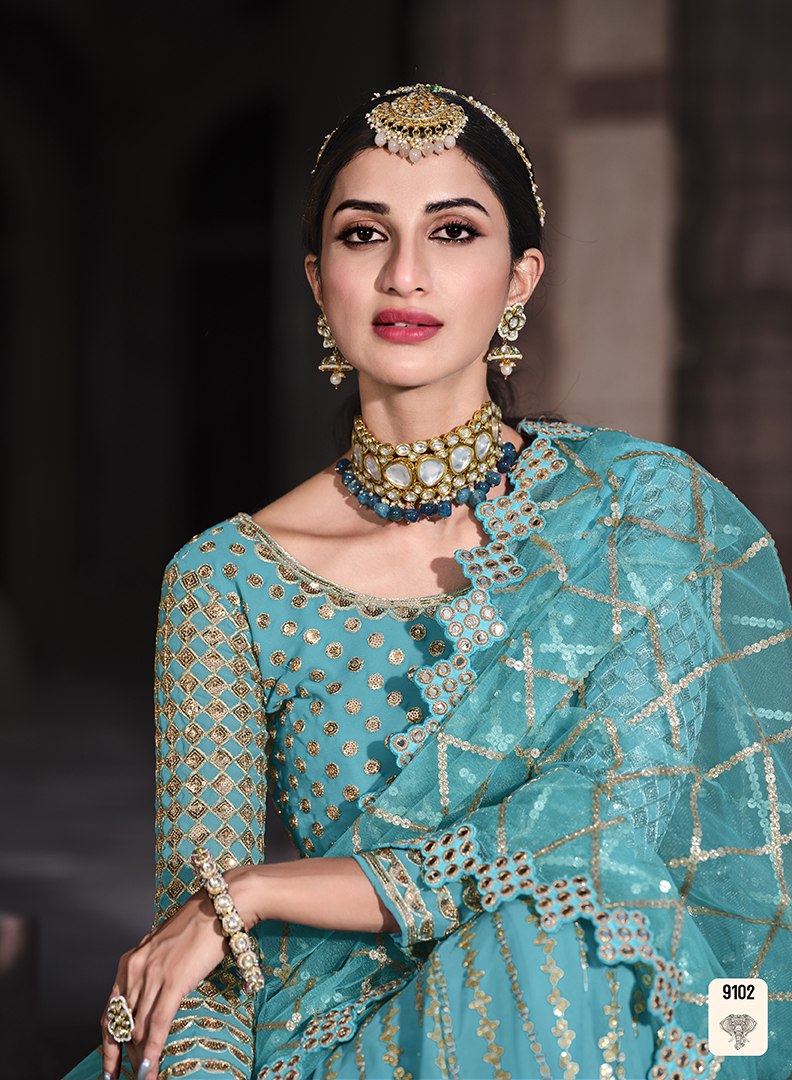 Buy Ruffle Lehenga Choli Online at Best Prices in Sky Blue Color - Joshindia