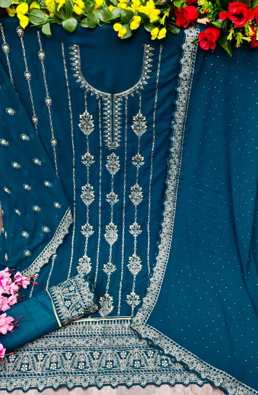 Trending Turquoise Blue colourpakistani suit at affordable price - Joshindia