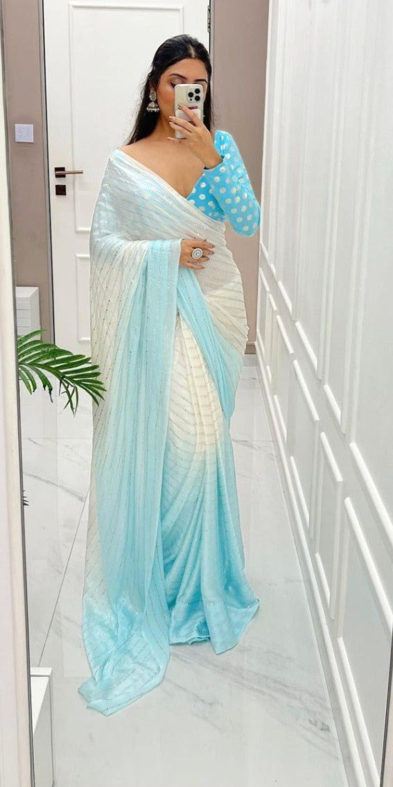 Sky Blue Color Designer Saree At Affordable Price - Joshindia