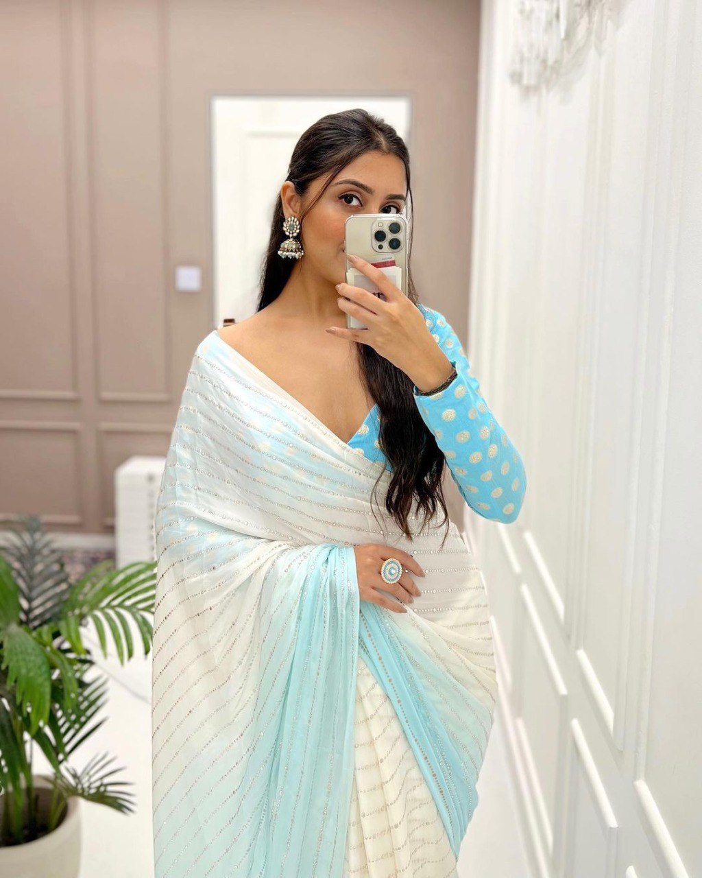 Buy Sridevi Vijaykumar looks like an absolute vision in Samyakk's Turquoise  Blue Sequins Embroidered Organza Saree Online | Samyakk