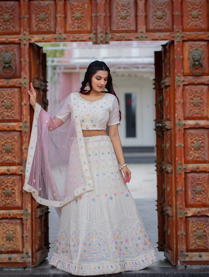 Navratri Special White Designer Lehenga Choli For Trendy Look