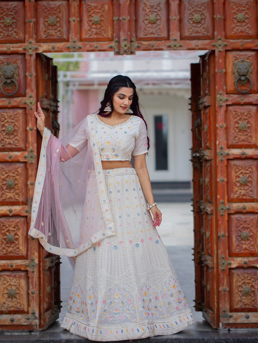 Navratri Special White Designer Lehenga Choli For Trendy Look