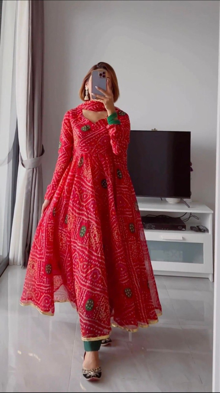 Red Color Bandhani Special Kurta Set Buy Online - Joshindia