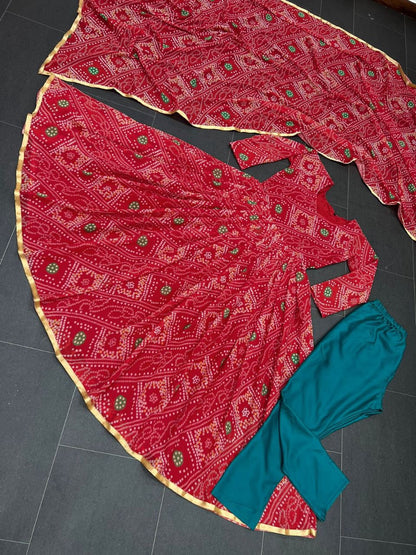 Red Color Bandhani Special Kurta Set Buy Online