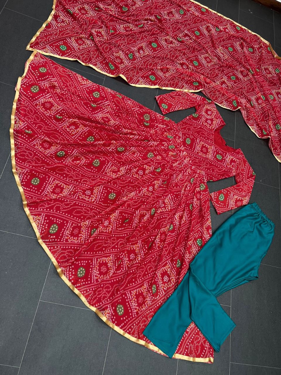 Red Color Bandhani Special Kurta Set Buy Online - Joshindia