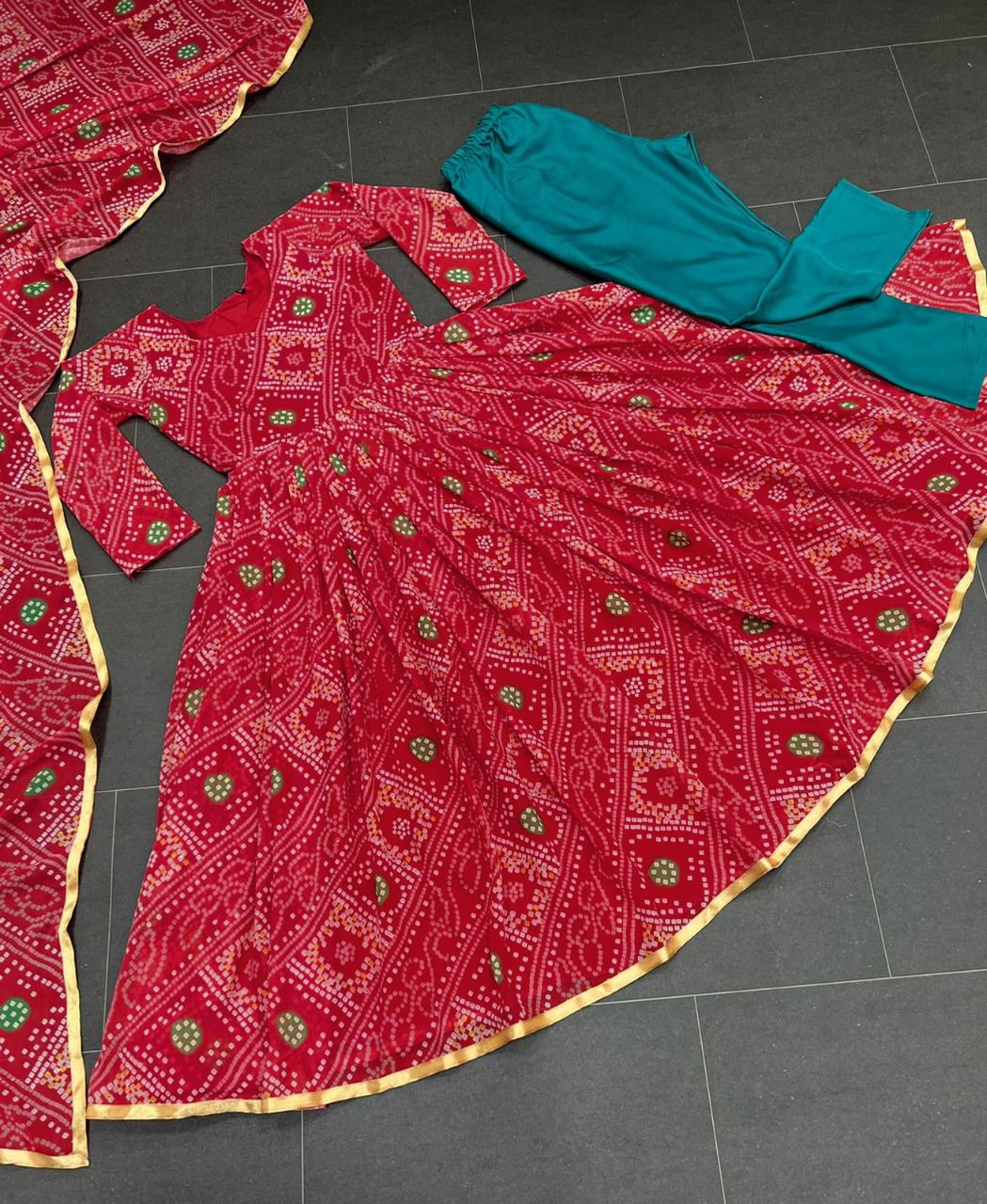 Red Color Bandhani Special Kurta Set Buy Online - Joshindia