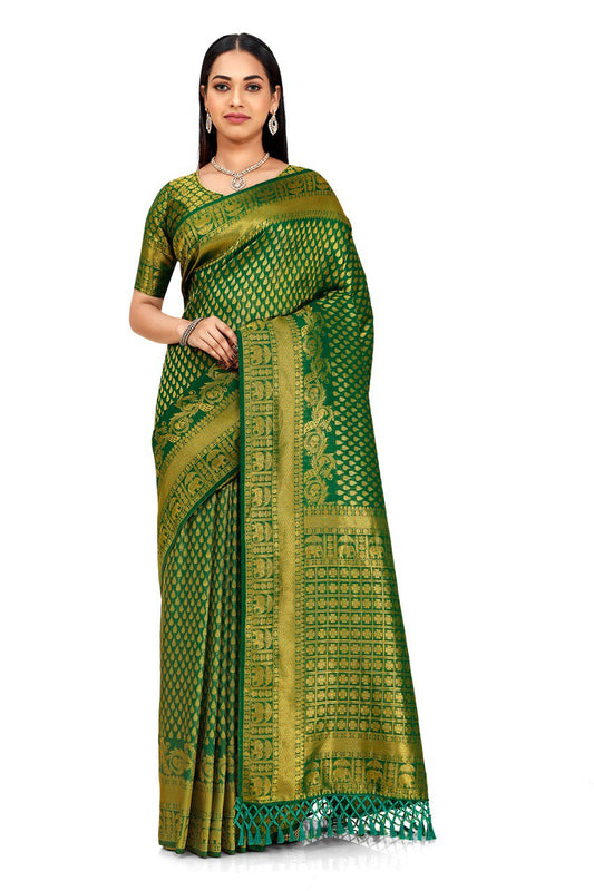 Green Color Weaving Saree For Trendy look