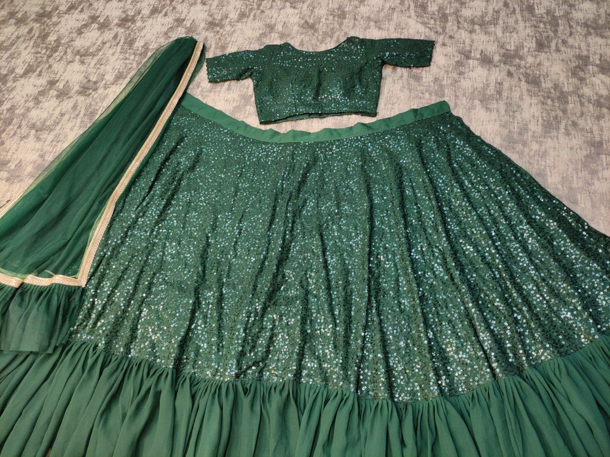 Gorgeous Green Color Sequins Ruffle Lehenga Choli - Joshindia