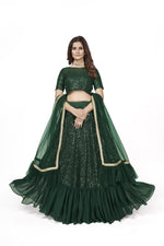 Gorgeous Green Color Sequins Ruffle Lehenga Choli - Joshindia