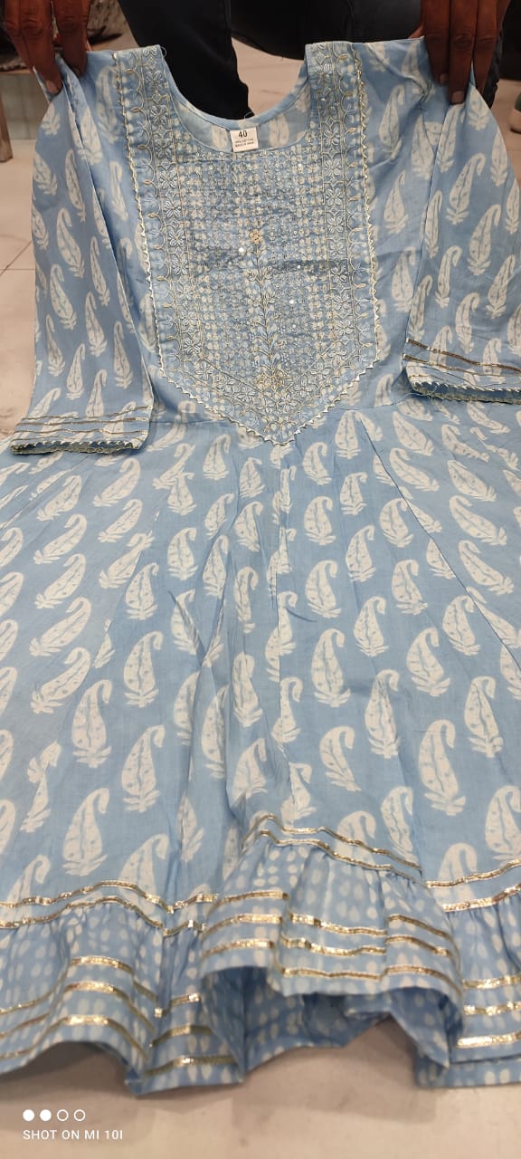Light Blue Color Short anaarkali kurti with full flair sharara and dupatta - Joshindia