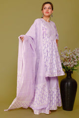 Lighr Purple Color Short anaarkali kurti with full flair sharara and dupatta - Joshindia