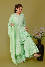 Light Pista Color Short anaarkali kurti with full flair sharara and dupatta - Joshindia