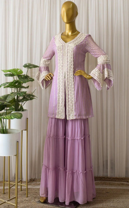 Purple Color Faux Georgette Embroided Sharara Suit