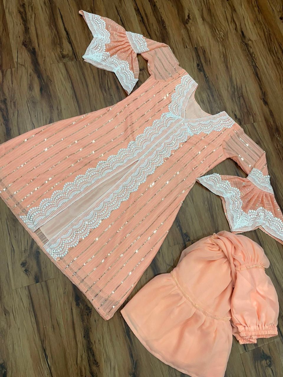Peach Color Faux Georgette Embroided Sharara Suit - Joshindia