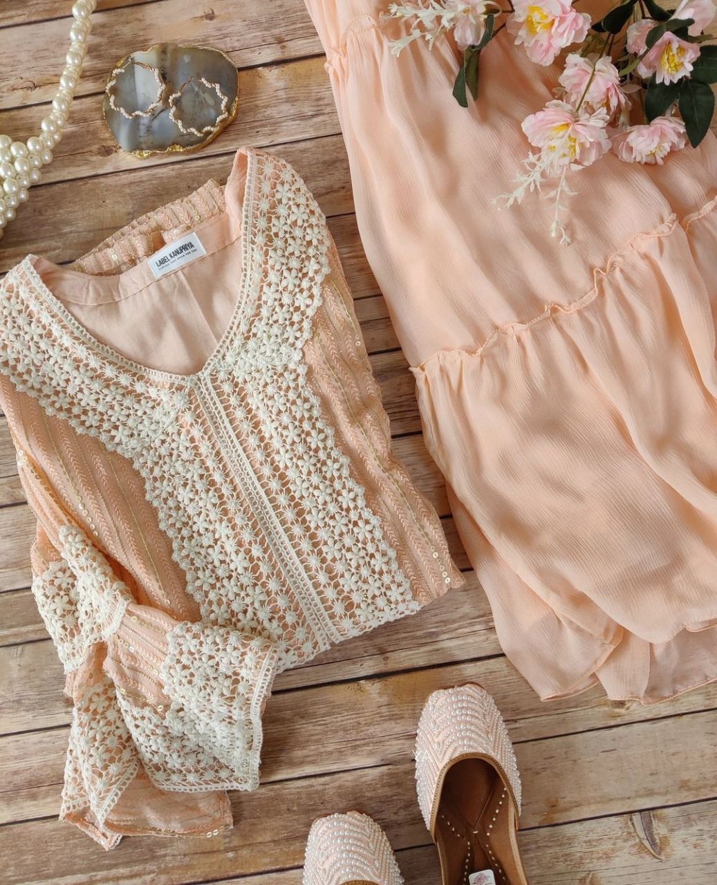 Peach Color Faux Georgette Embroided Sharara Suit - Joshindia