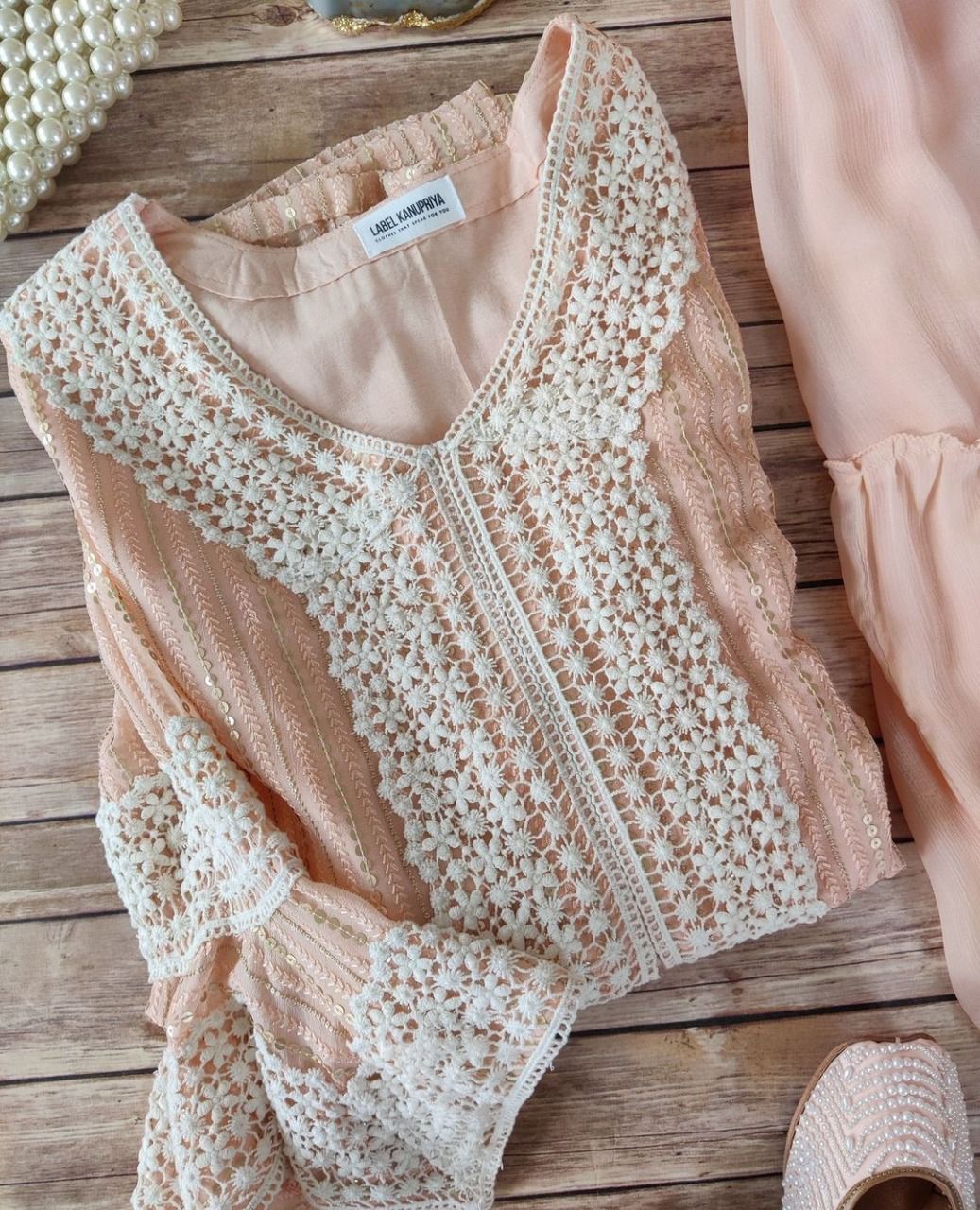 Peach Color Faux Georgette Embroided Sharara Suit - Joshindia