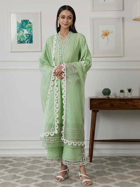 Buy Pista color lucknowi style kurta set for stylish look